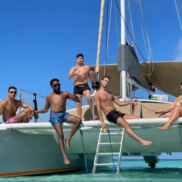 group on a sailing catamaran