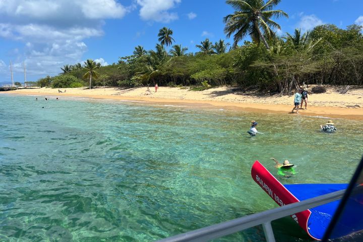 a group of people on a beach near a body of water