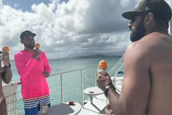 a group of people on a beach